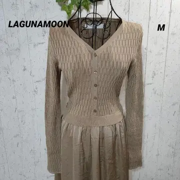 [ LAGUNAMOON ] 베이지 리브 니트 이소재 원피스