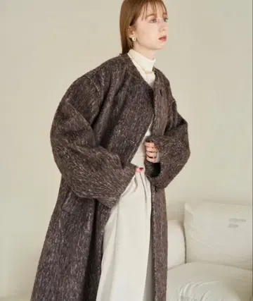 hinari 노카라 샤기 롱 코트