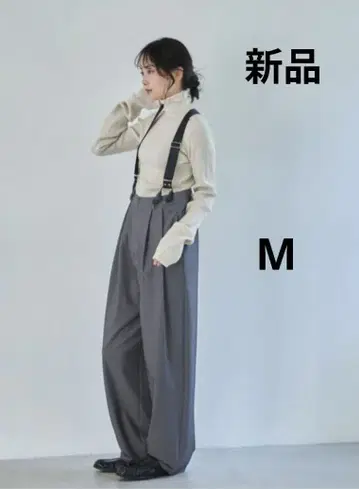 새상품 서스펜더 포함 그레이 슬랙스 와이드 팬츠 M