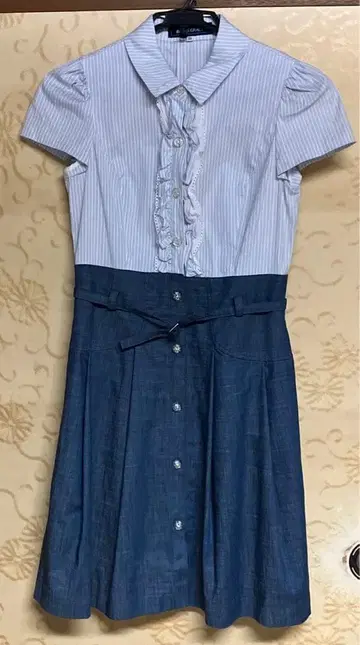 M'S GRACY 반팔 원피스 38 사이즈 프릴 달린 네이비