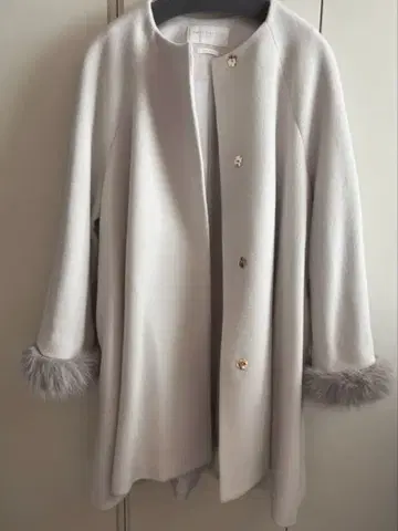 퍼 달린 라이트 그레이 롱 코트 S