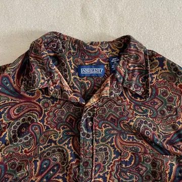 90s 랜즈 엔드 올 패턴 셔츠 XL 페이즐리 긴팔 버튼 다운