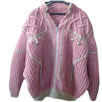 핑크 니트 가디건 오버 사이즈