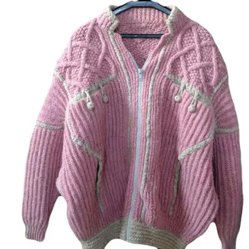 핑크 니트 가디건 오버 사이즈