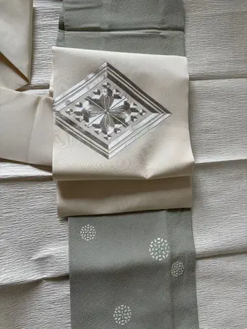 나고야 오비 아이보리 화이트 마름모꼴 자수