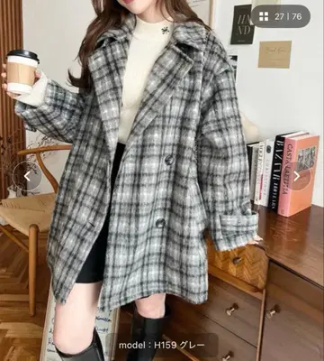 초 메루카리 장터 SALE moment+ 샤기 체크 2WAY 코트