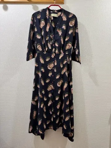 sahri London 페더 패턴 롱 원피스