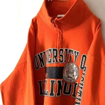 일리노이 챔피온 자수 하프 지퍼 맨투맨 XL 오렌지 구제 의류