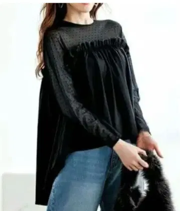 [ 새상품급 ] 시크릿트로피 워셔블 도트 튤 풀오버 블랙