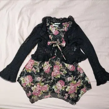 2세트 갸루 스타일 리본 프릴 튜닉