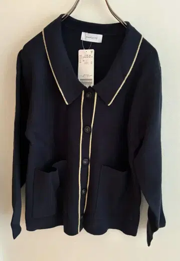 베이스 스톡 니트 자켓 네이비