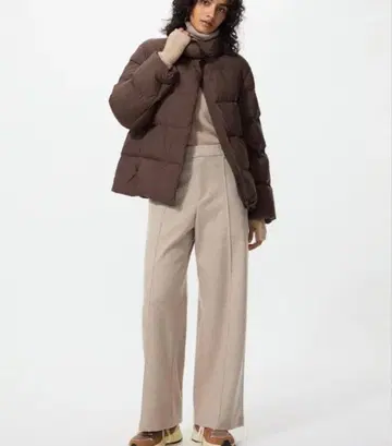 유니클로 브러쉬드 저지 와이드 팬츠 베이지 S