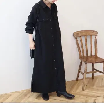 아메리칸 홀릭 데님 블랙 셔츠 원피스