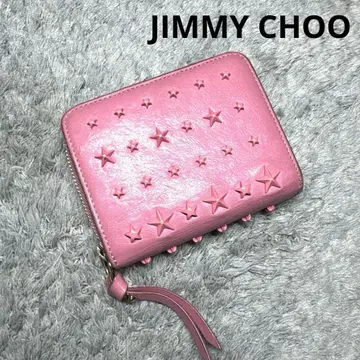 JIMMY CHOO 지미추 접이식 지갑 스터드 가죽 핑크
