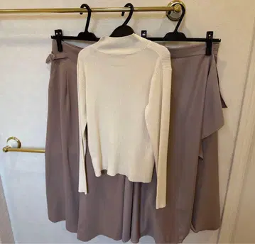 베이지 니트 팬츠 스커트 셋업 3종