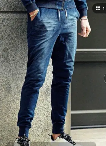 SOMEDIFF 데님 조거 팬츠 남성용 스키니 이지 팬츠 L 네이비