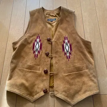 네이티브 무늬 치마요 가죽 베스트 M 스웨이드 소가죽 90s 빈티지