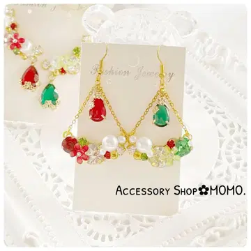 Xmas 컬러 비쥬 A급 유리 스톤 핸드메이드 귀걸이 or 귀찌