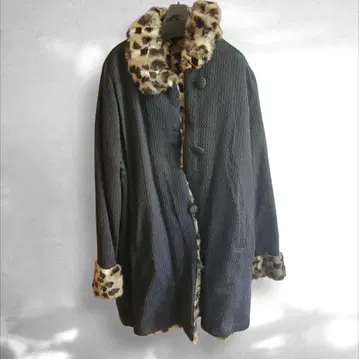 레오파드 무늬 퍼 부착 롱 코트