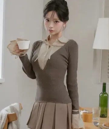 다리치 셔츠 도킹 플리츠 미니 원피스