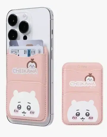 CHIKAWA 카드 포켓 부착 스마트폰 케이스 핑크