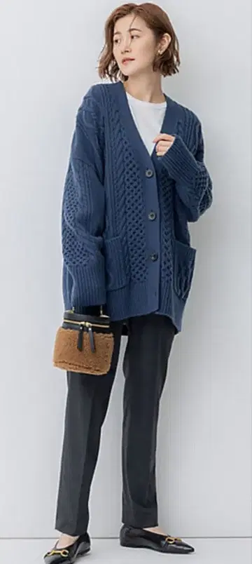 23구 [세탁 가능] 울 캐시미어 아란 패턴 가디건 빅 사이즈