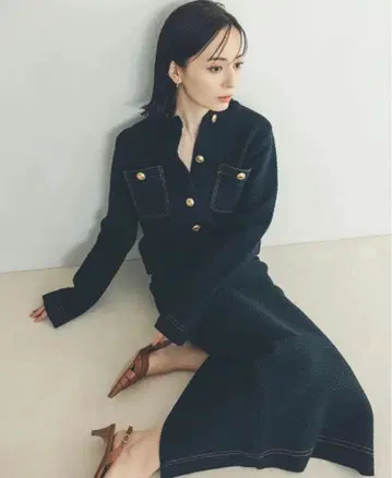 anuans 펜슬 니트 스커트 네이비 S