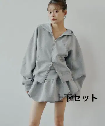 Chico W 지퍼 볼륨 슬리브 후드 후드티 라메 믹스 상하의 세트