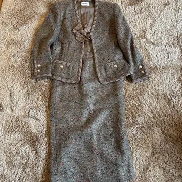 INGEBORG 펄 버튼 리본 믹스 트위드 셋업 레어