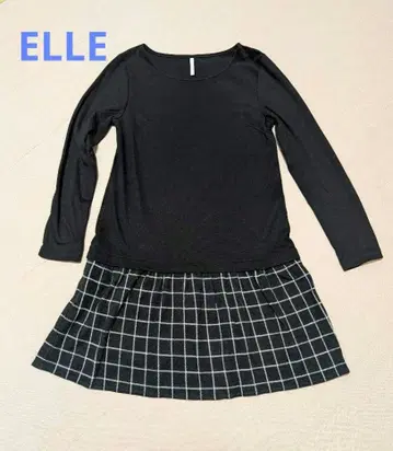 ELLE 블랙 체크 무늬 원피스 40