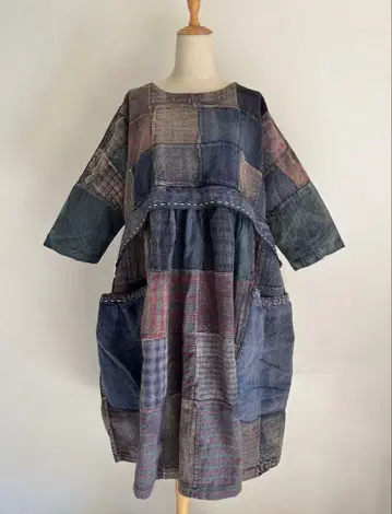 빈티지 원단 리메이크 패치워크 자수 롱 원피스