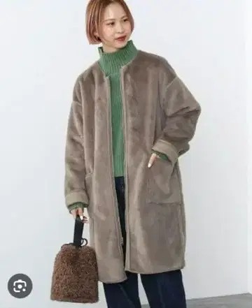 BEAMS HEART 리버서블 페이크 무스탕 롱 코트 M