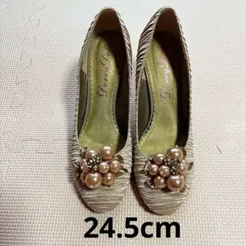 비쥬 장식 하이힐 베이지 2웨이