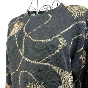 터셀 패턴 니트 원피스 울 블랙&브라운 타이트 버블리