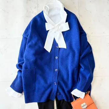 인기 쉽스 any 캐시미어 믹스 루즈핏 와이드 V넥 가디건 파랑