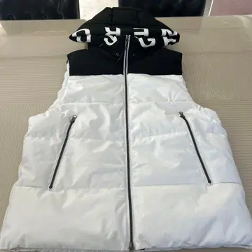 후드 부착 다운 자켓 화이트/블랙