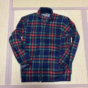 네이비 체크 무늬 플리스 자켓 M