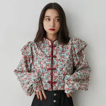 jouetie 숄더 프릴 숏 차이나 셔츠