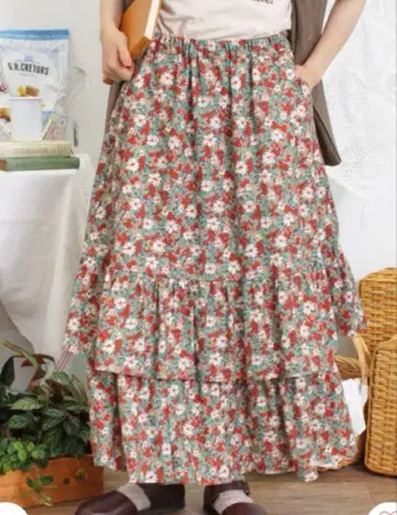 SM2 패턴 모듬 밑단 레이어드 스커트 레드