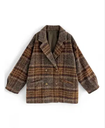 체크 무늬 트위드 숏코트