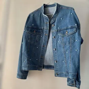 새상품급 노스탤지어 펄 장식 데님 자켓