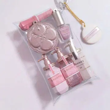 귀여운 핑크 베이지 화장품 가챠 파우치 &honey 롬앤 미니어처