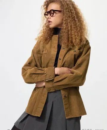 유니클로 코듀로이 롱 셔츠 자켓 브라운 M