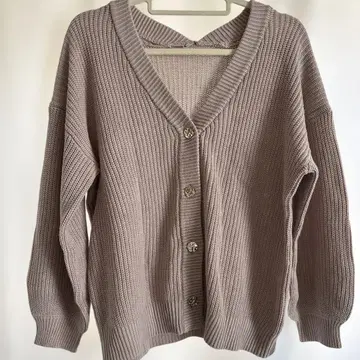 베이지 V넥 니트 가디건 핑크 베이지