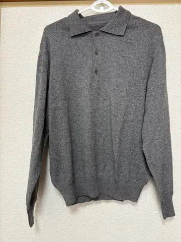 100% 캐시미어 그레이 긴팔 피케 셔츠