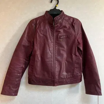 버건디 가죽 자켓 스탠드 카라