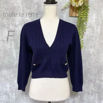 [투트라테일] V넥 스웨터 니트 골드 버튼 모 100% 네이비 M