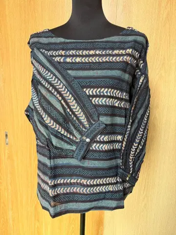 ANOKHI: 블록 프린트 스트라이프 보트넥 셔츠