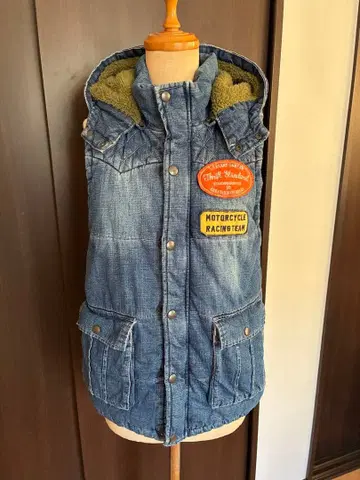 데님 후드 베스트