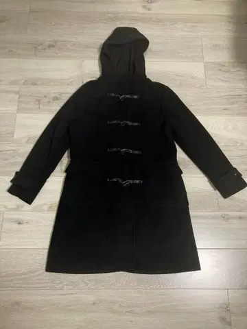 더플 코트 롱 코트 블랙 블랙 후드 부착 M